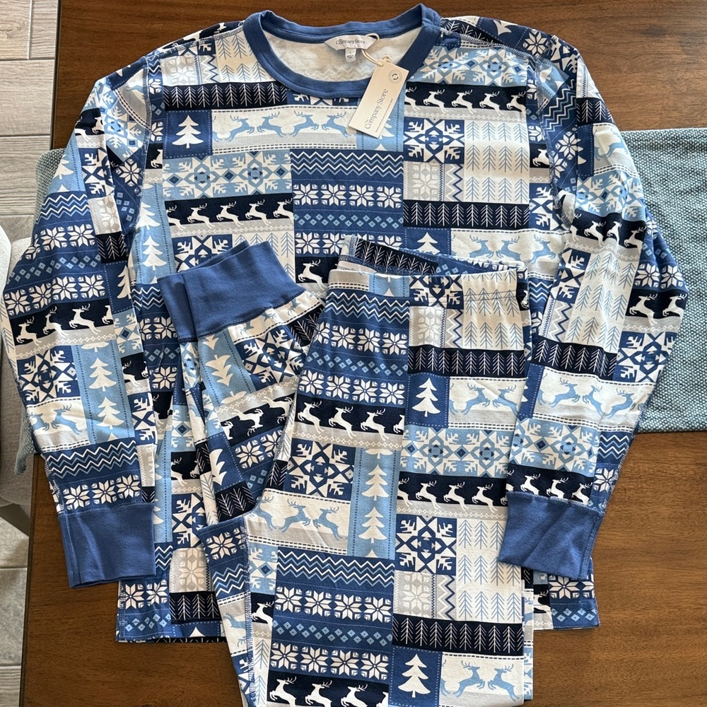 The Company Store Blue and White Men's Pajama Set
